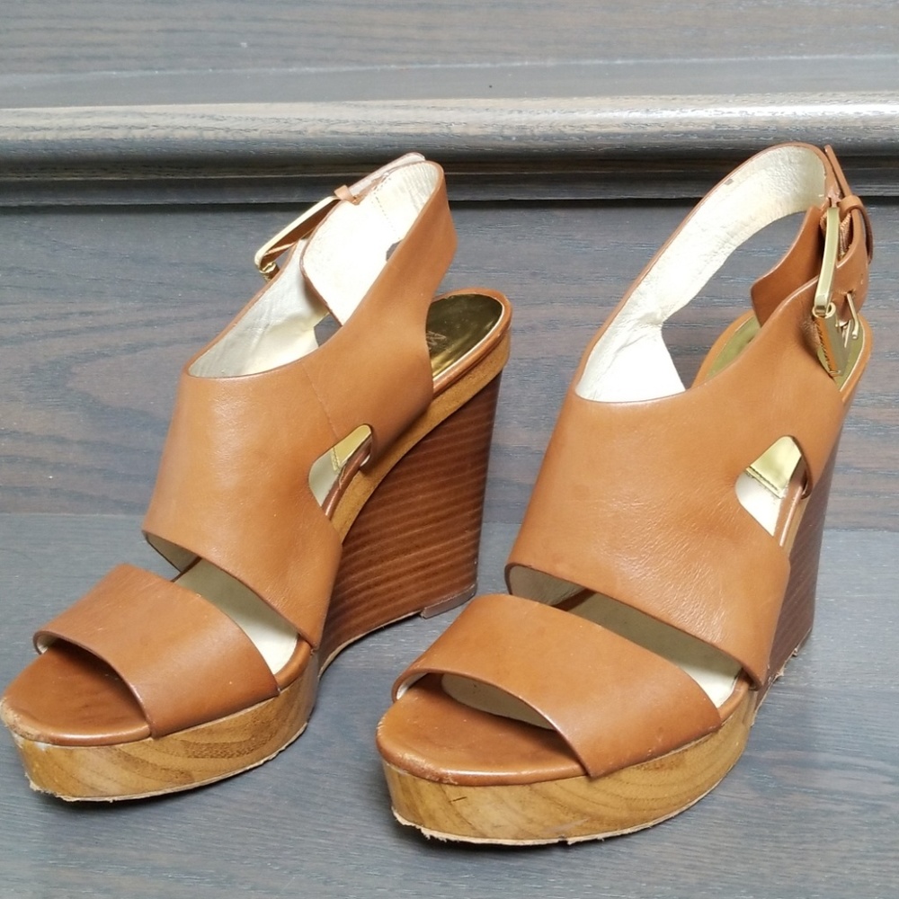 Michael Kors Leather and Wood Wedges